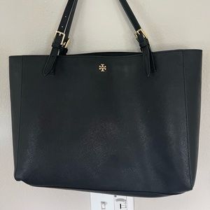 Tory Burch Black Leather Work Bag Tote Bag - Black and Gold